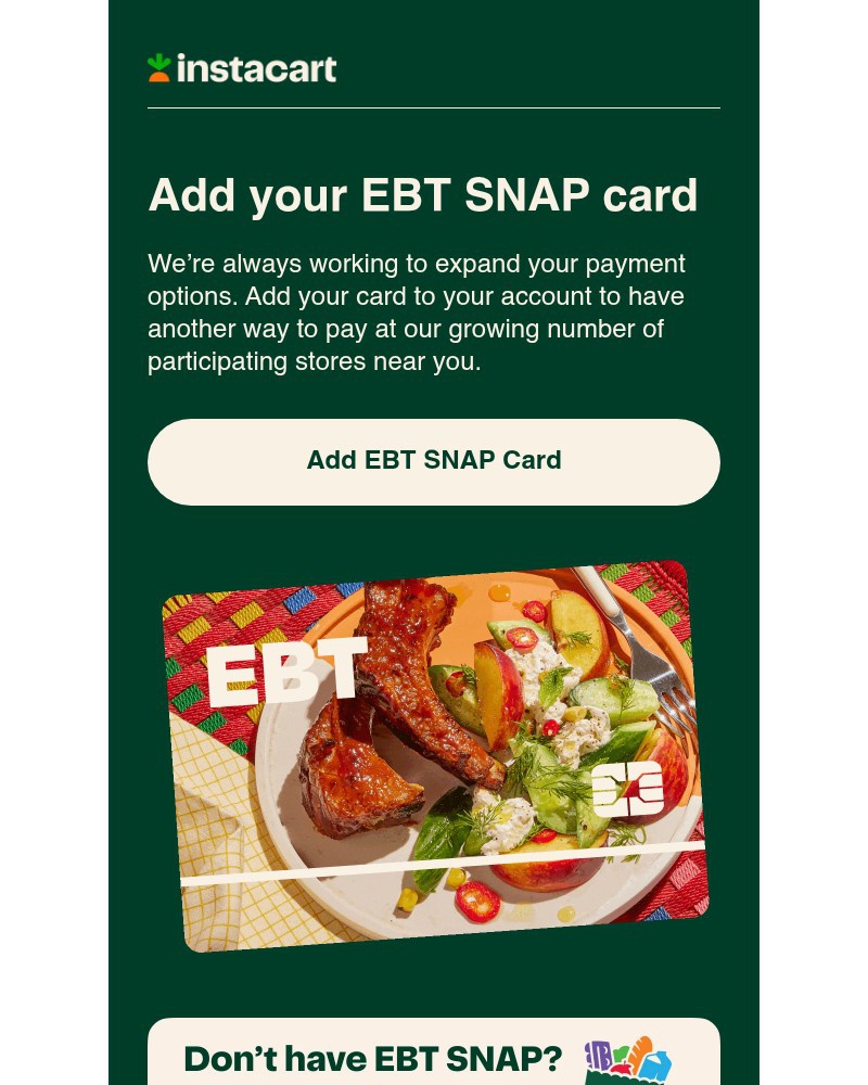 Screenshot of email sent to a Instacart Registered user