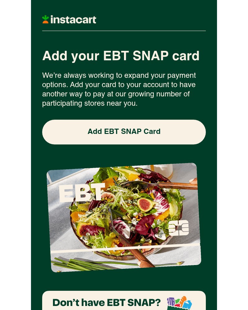 Screenshot of email sent to a Instacart Registered user