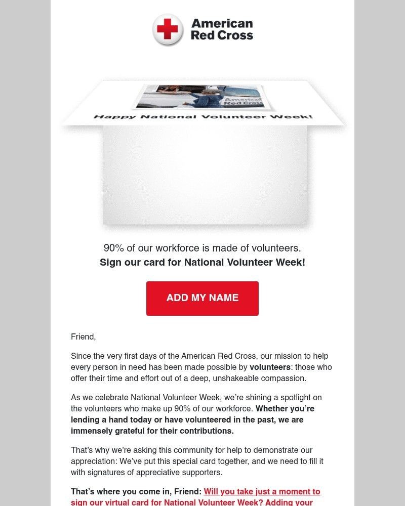 Screenshot of email sent to a American Red Cross Newsletter subscriber