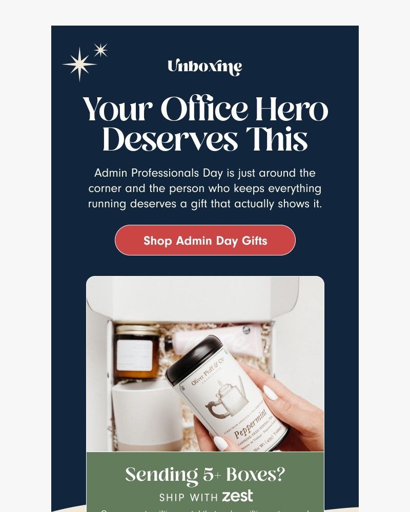 Screenshot of email sent to a Unboxme Newsletter subscriber