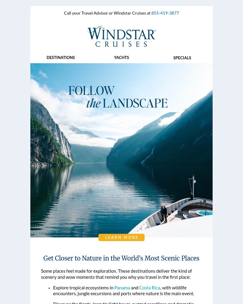 Screenshot of email sent to a Windstar Cruises Newsletter subscriber