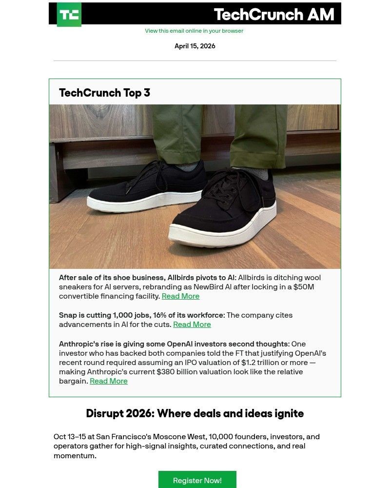 Screenshot of email with subject /media/emails/after-sale-of-its-shoe-business-allbirds-pivots-to-ai-7e5295-cropped-9b299014.jpg