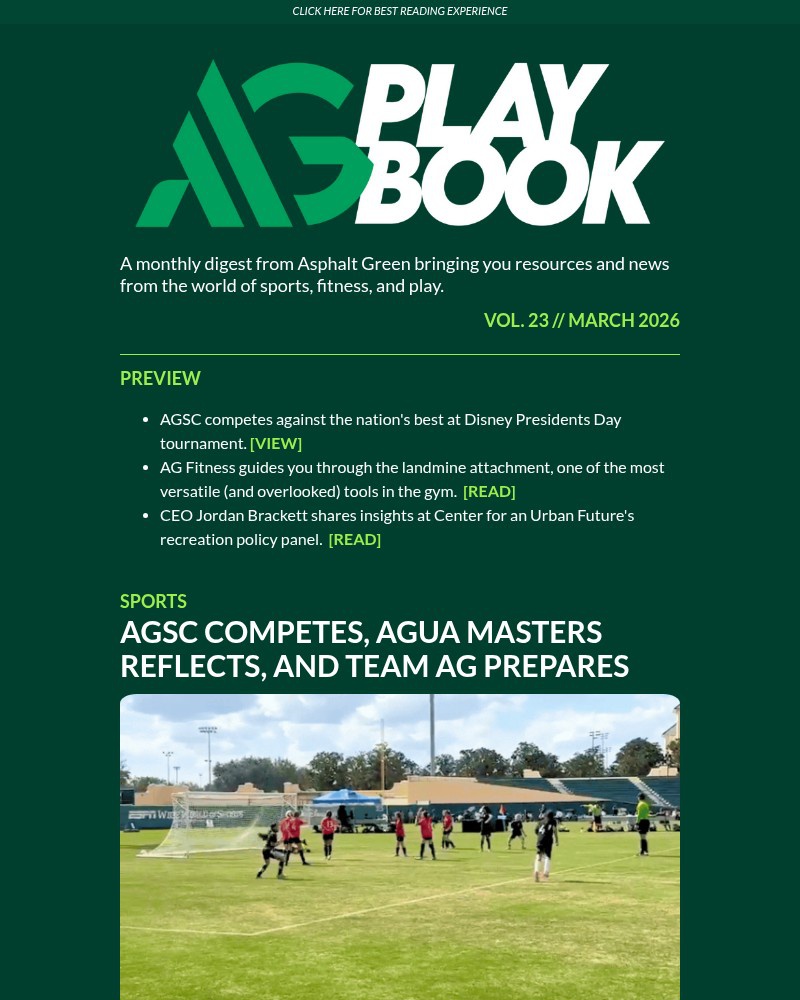 Screenshot of email sent to a Asphalt Green Newsletter subscriber