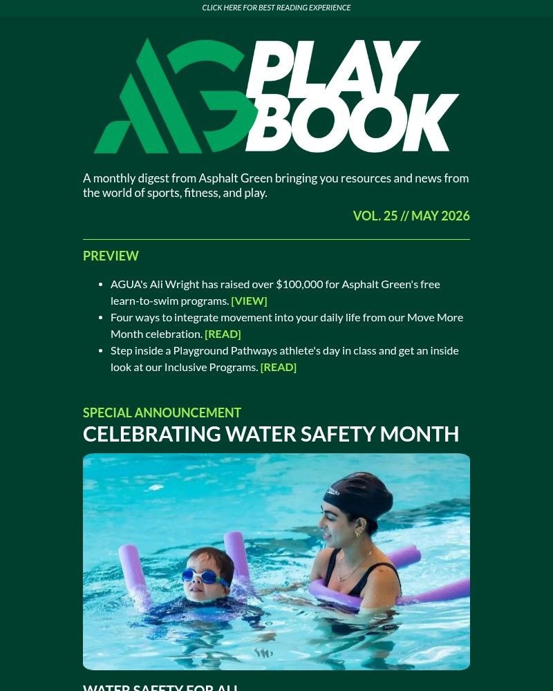 Screenshot of email sent to a Asphalt Green Newsletter subscriber
