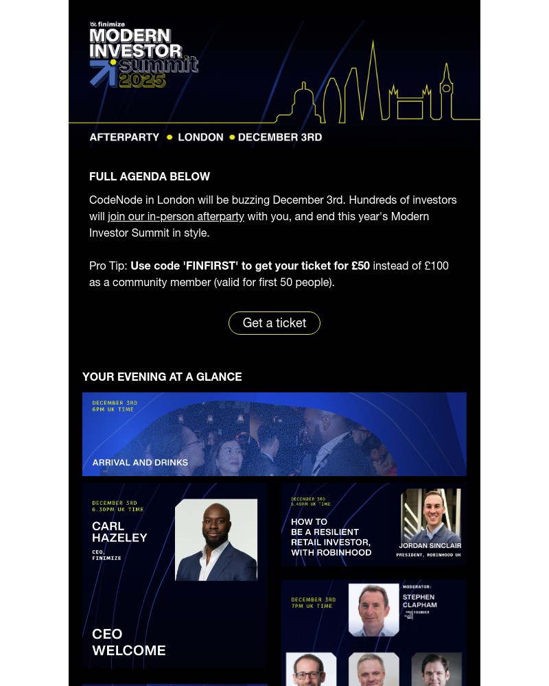 Screenshot of email sent to a Finimize Registered user
