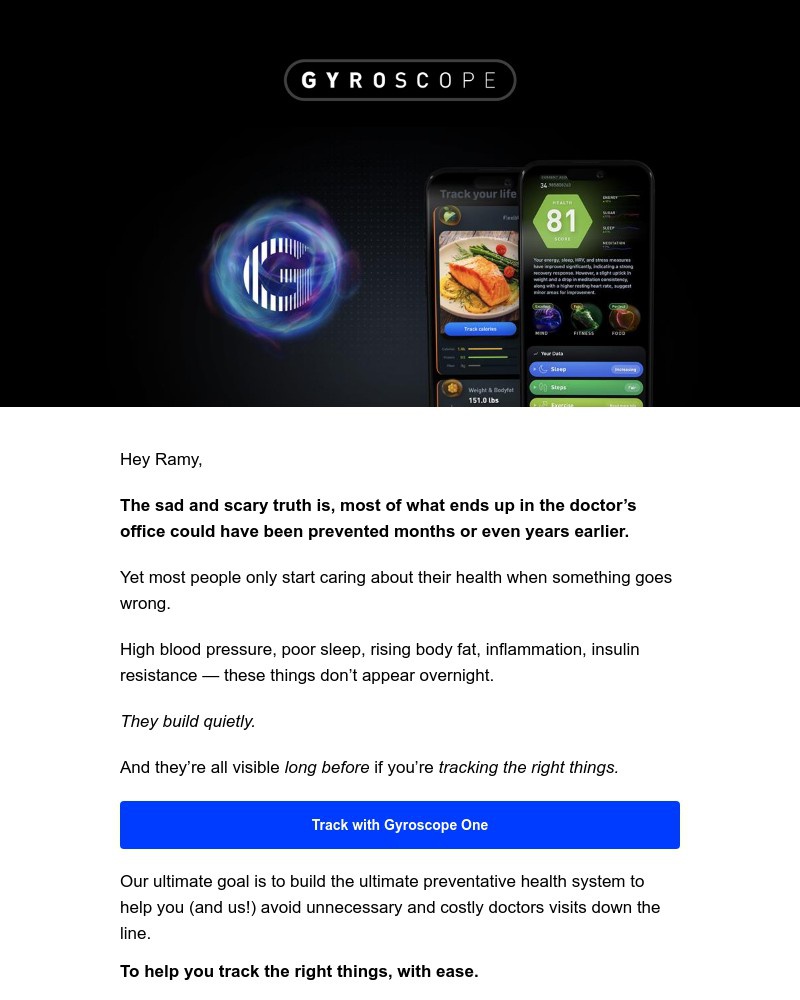 Screenshot of email sent to a Gyroscope Registered user