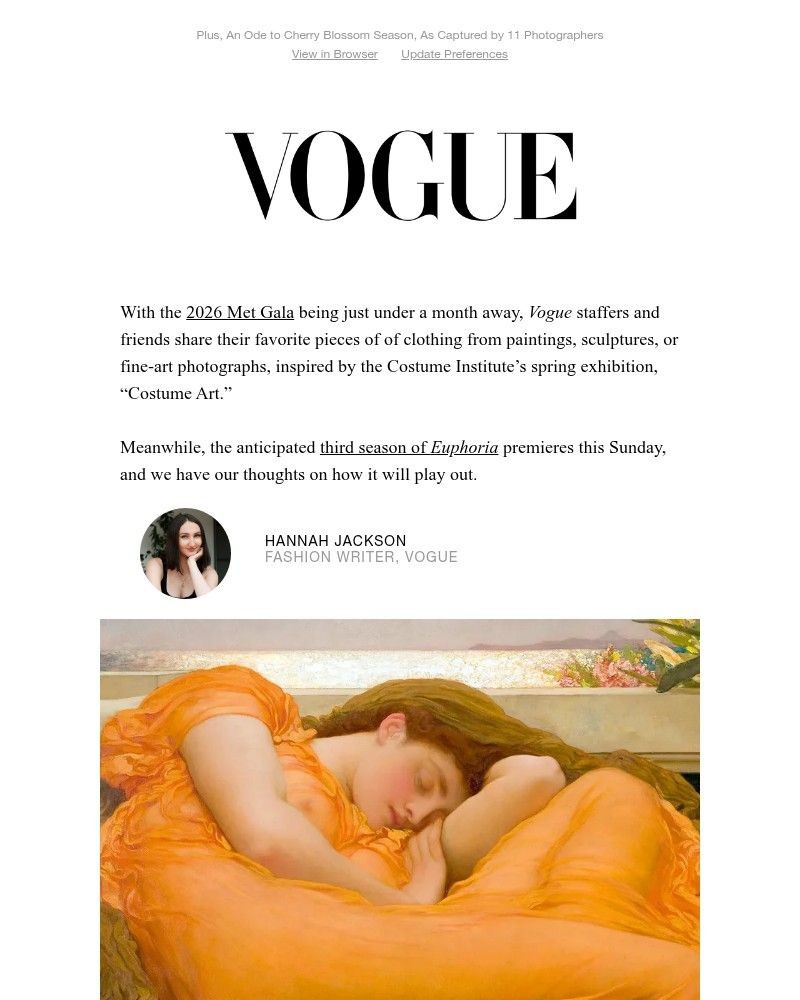 Screenshot of email sent to a Vogue Newsletter subscriber