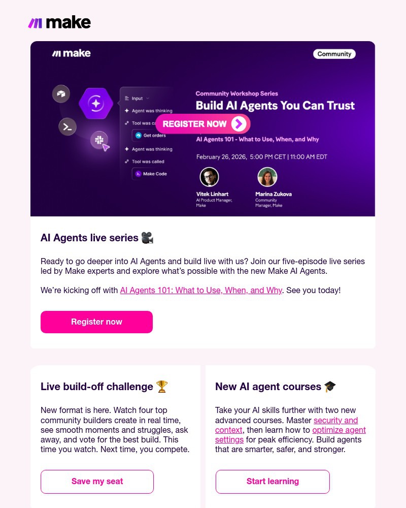 Screenshot of email sent to a Make Trial user