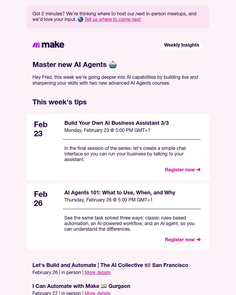 Screenshot of email sent to a Make Trial user