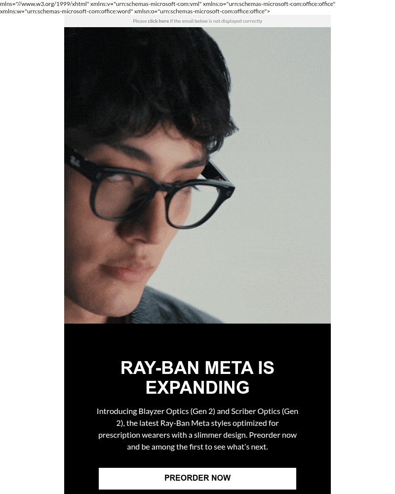 Screenshot of email sent to a Ray-Ban Newsletter subscriber