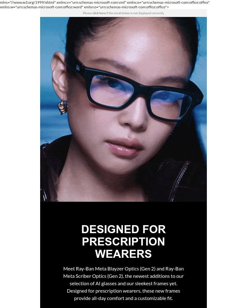 Screenshot of email sent to a Ray-Ban Newsletter subscriber