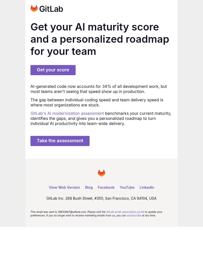 Screenshot of email sent to a GitLab Newsletter subscriber