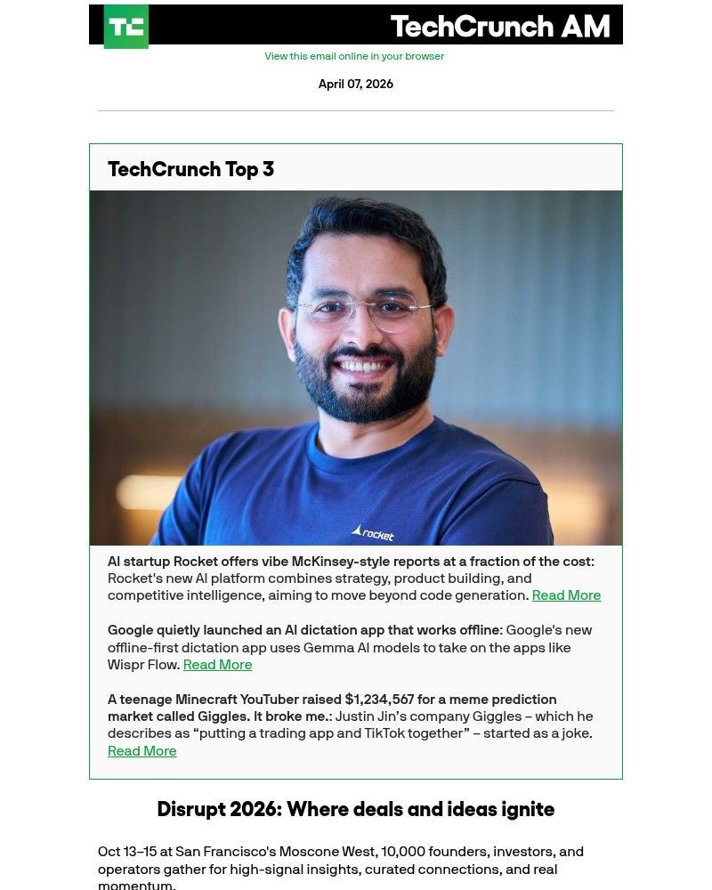 Screenshot of email with subject /media/emails/ai-startup-rocket-offers-vibe-mckinsey-style-reports-at-a-fraction-of-the-cost-2c_o0CTyYD.jpg