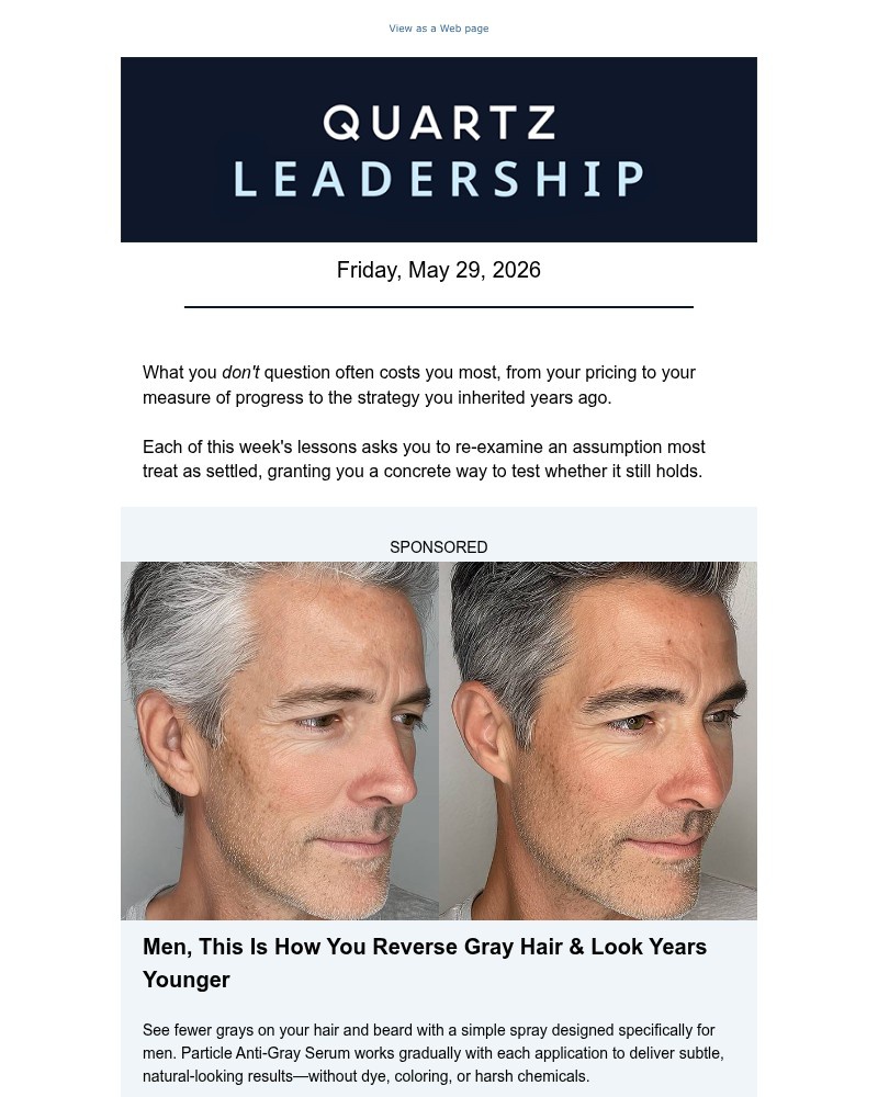 Screenshot of email sent to a Quartz Newsletter subscriber