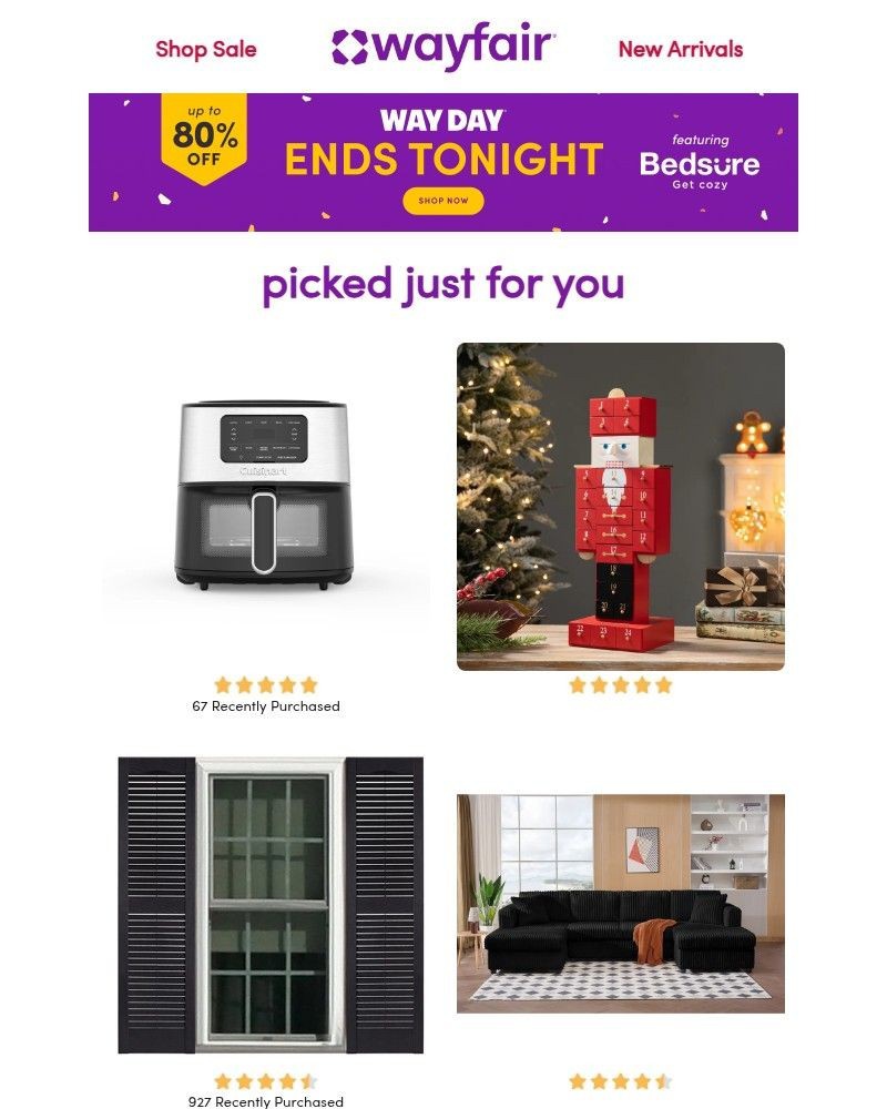 Screenshot of email sent to a Wayfair Newsletter subscriber