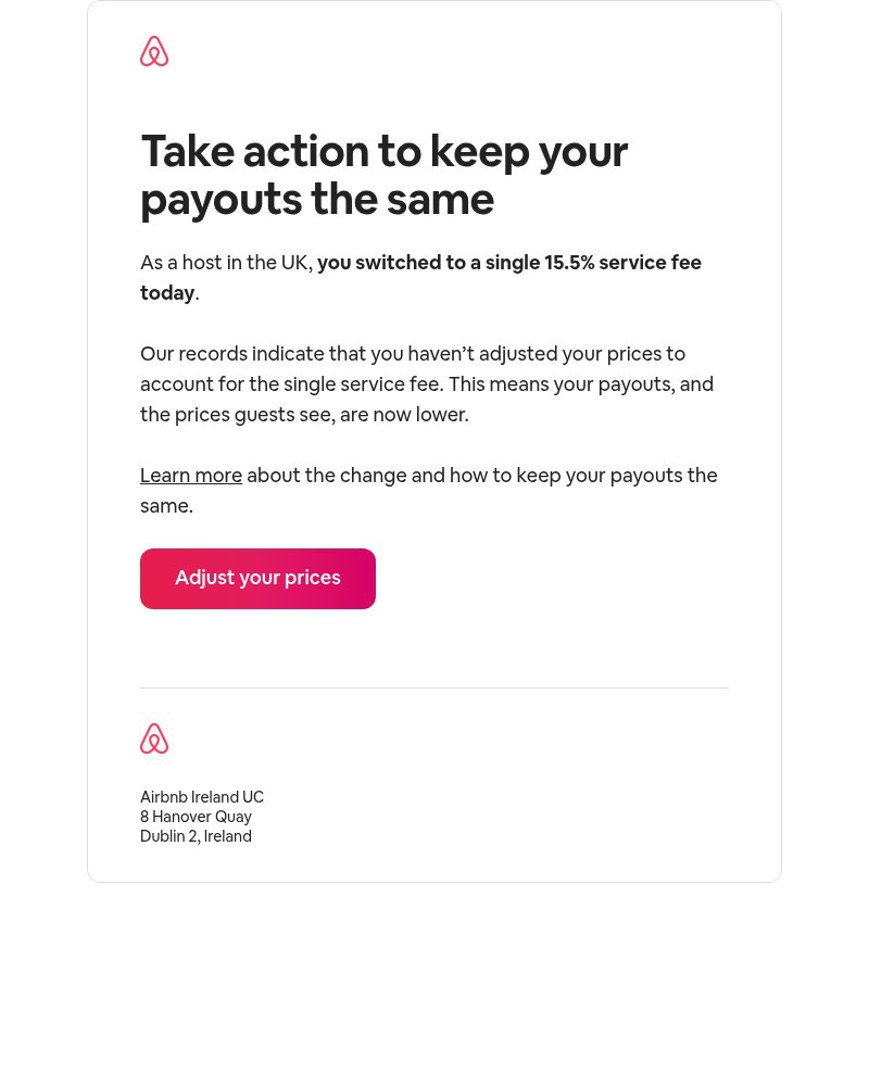 Screenshot of email sent to a Airbnb Registered user