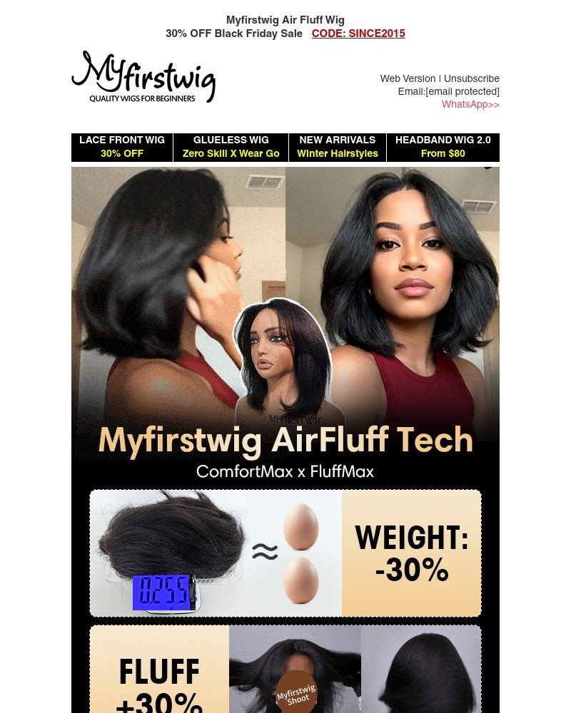 Screenshot of email sent to a My First Wig Newsletter subscriber