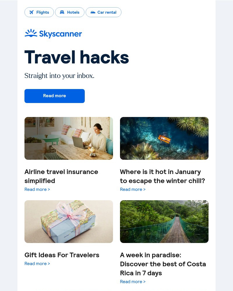 Screenshot of email sent to a Skyscanner Registered user