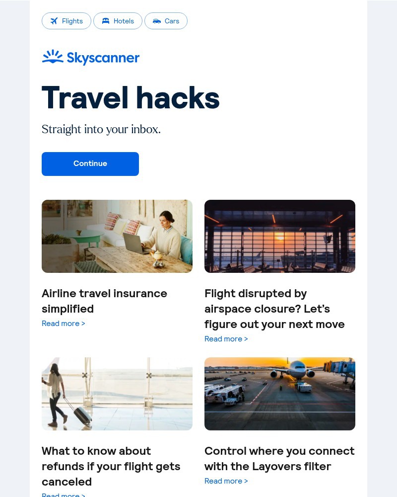 Screenshot of email sent to a Skyscanner Registered user