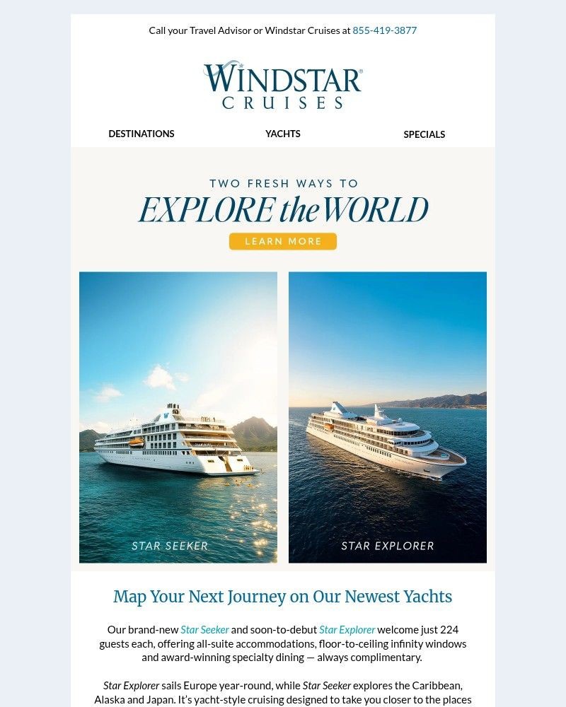 Screenshot of email sent to a Windstar Cruises Newsletter subscriber