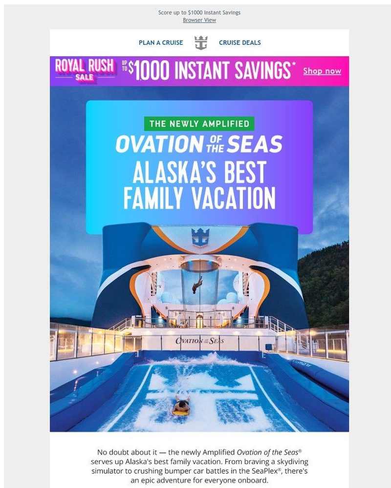 Screenshot of email sent to a Royal Caribbean Cruises Newsletter subscriber