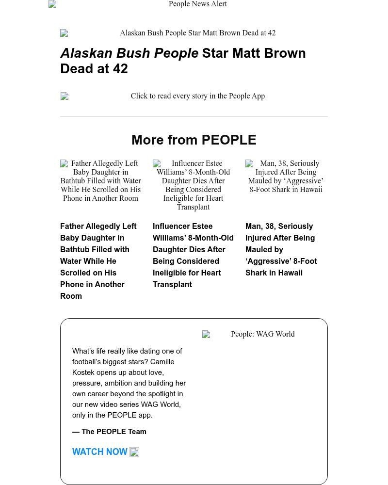 Screenshot of email sent to a People Newsletter subscriber