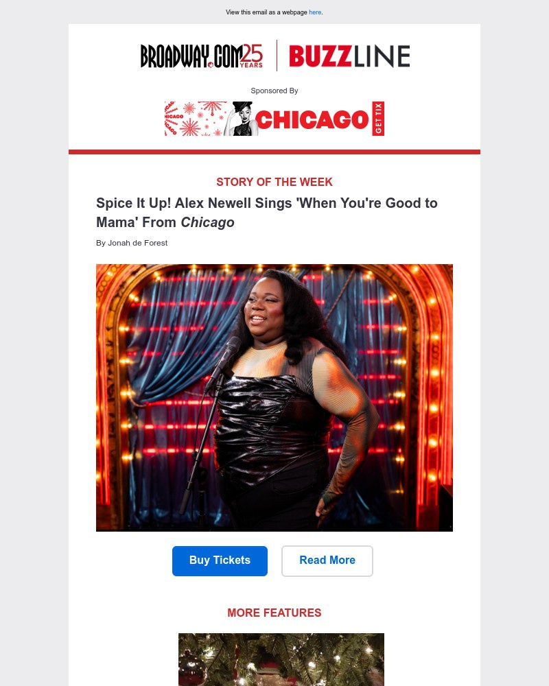 Screenshot of email sent to a Broadway NYC Newsletter subscriber