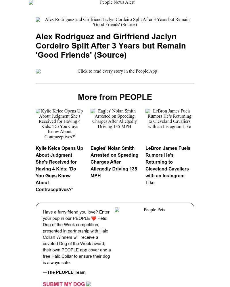 Screenshot of email sent to a People Newsletter subscriber