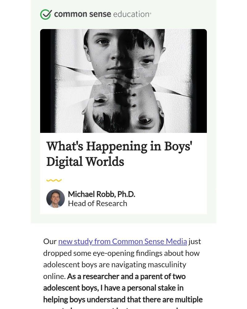 Screenshot of email sent to a Common Sense Newsletter subscriber