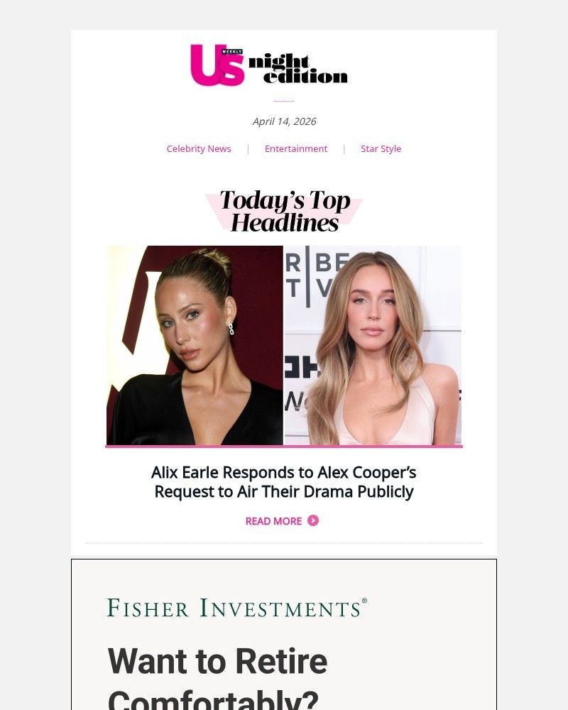 Screenshot of email sent to a Us Weekly Newsletter subscriber