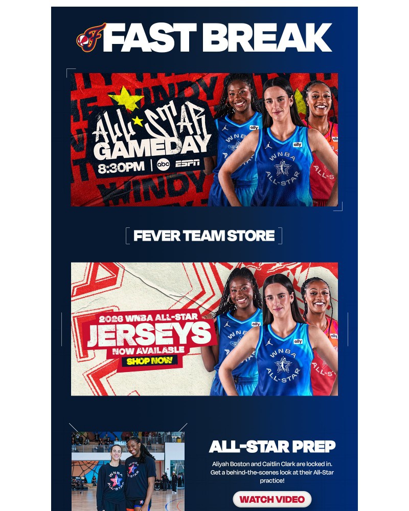 Screenshot of email sent to a Indiana Fever Newsletter subscriber