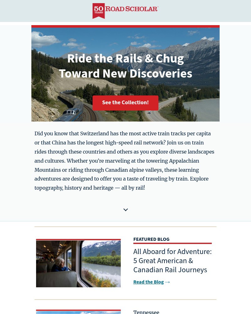Screenshot of email sent to a Road Scholar Newsletter subscriber