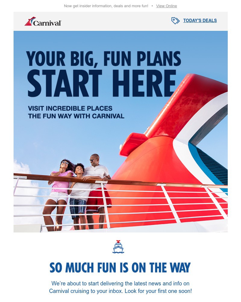 Screenshot of email sent to a Carnival Cruise Line Registered user
