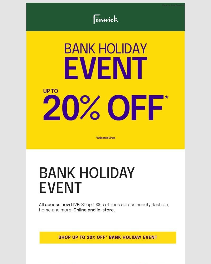 Screenshot of email sent to a Fenwick Newsletter subscriber