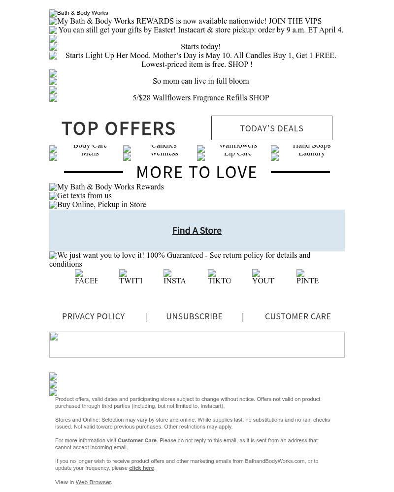 Screenshot of email sent to a Bath & Body Works Newsletter subscriber