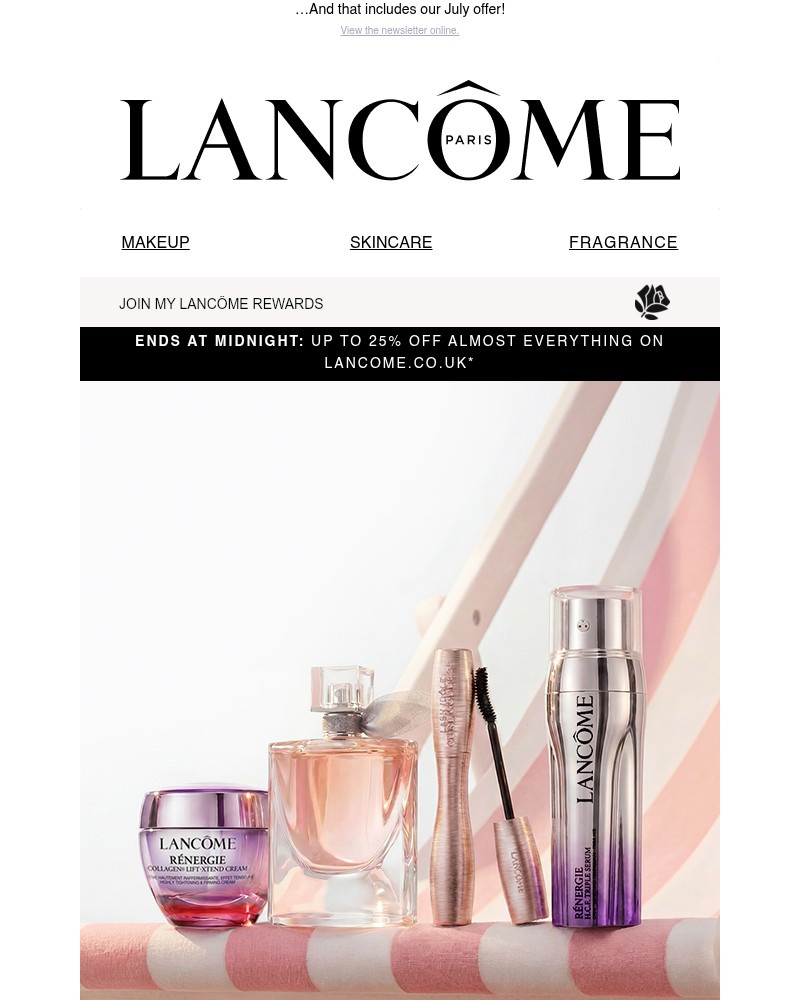 Screenshot of email sent to a Lancôme Newsletter subscriber