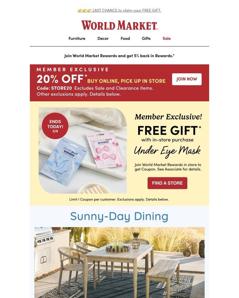 Screenshot of email sent to a World Market Cart abandoner