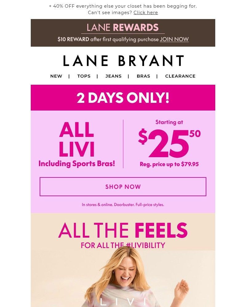 Screenshot of email sent to a Lane Bryant Newsletter subscriber