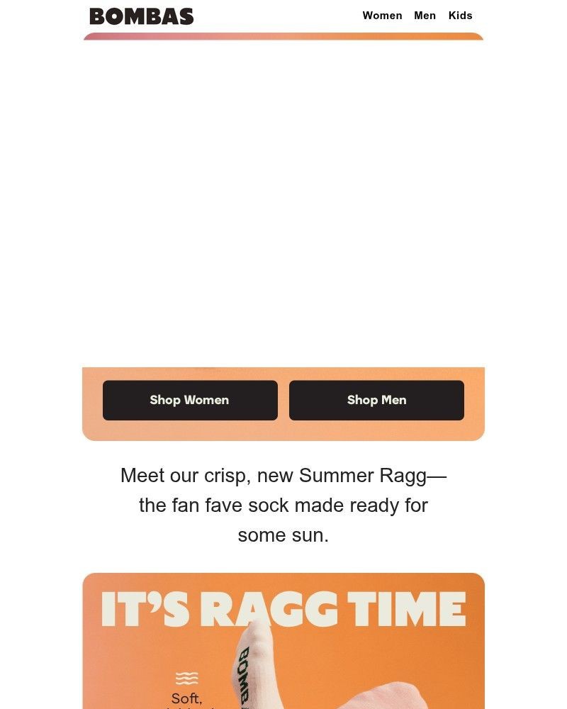 Screenshot of email sent to a Bombas Newsletter subscriber