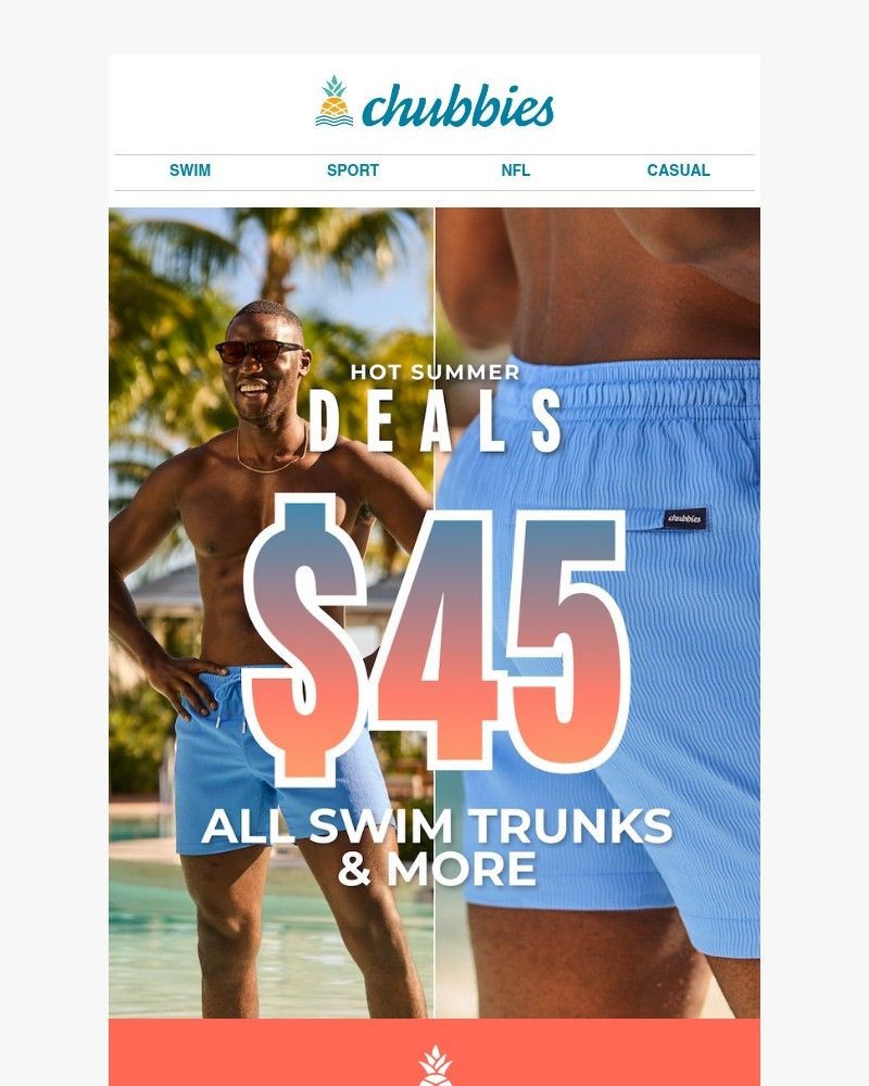 Screenshot of email sent to a Chubbies Newsletter subscriber