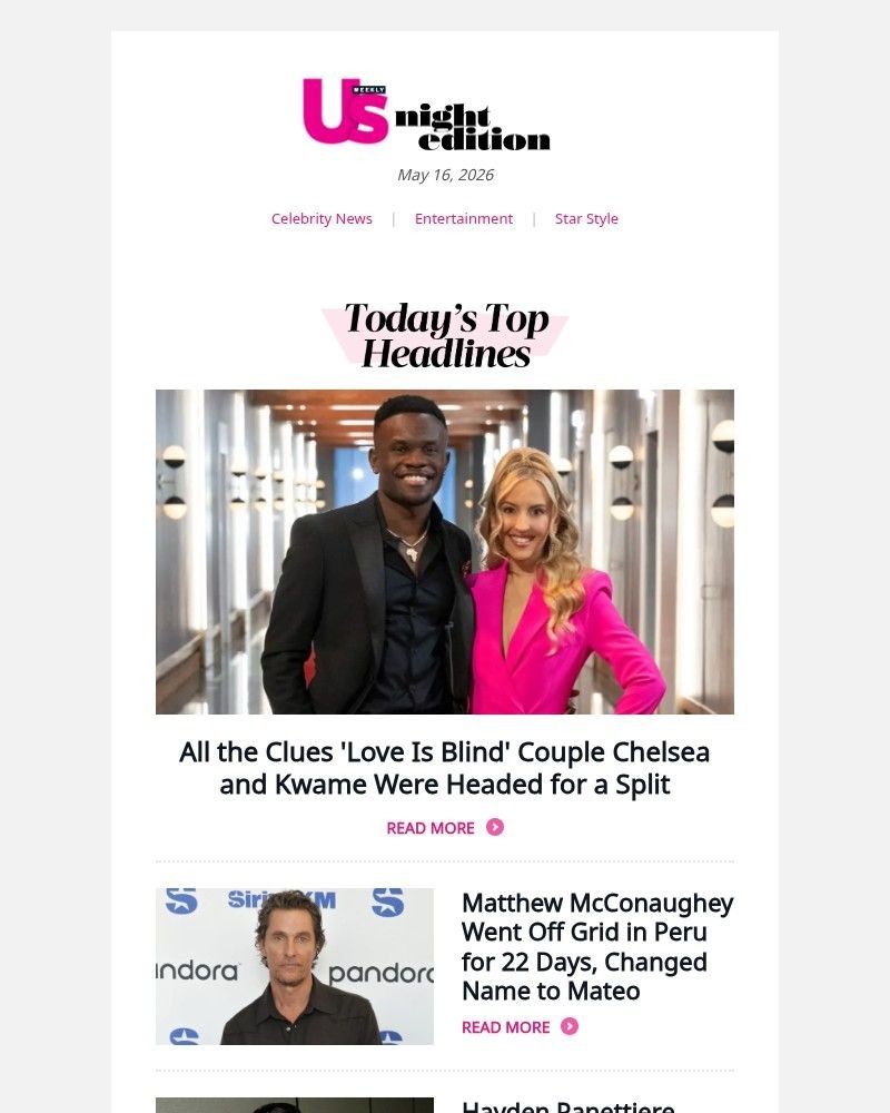 Screenshot of email sent to a Us Weekly Newsletter subscriber