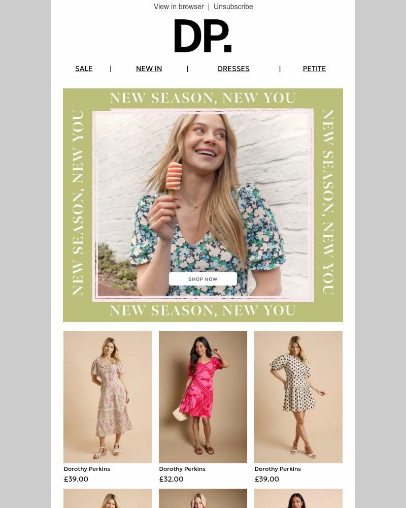 Screenshot of email sent to a Dorothy Perkins Newsletter subscriber