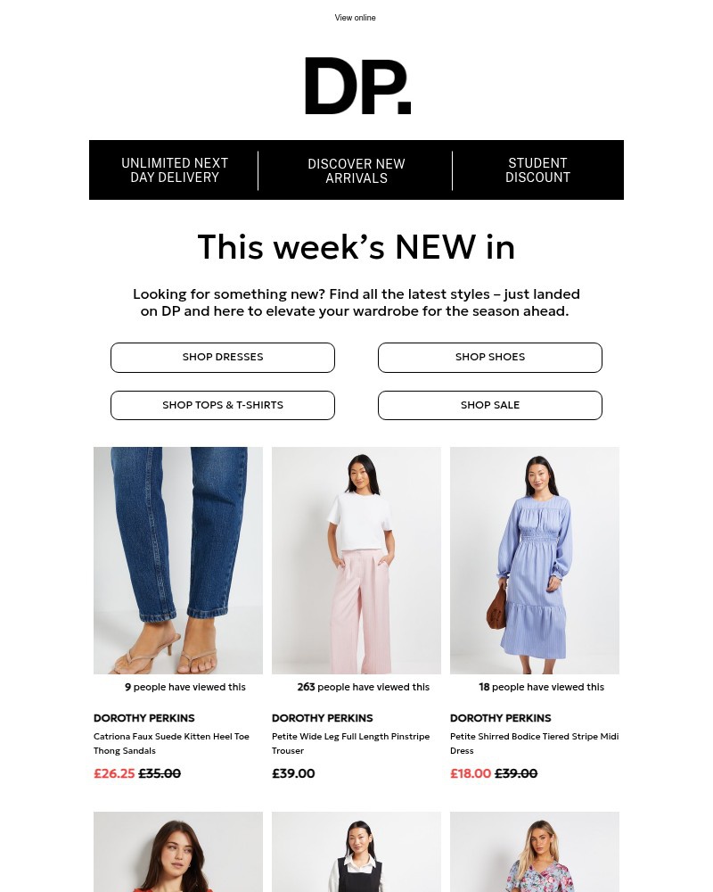 Screenshot of email sent to a Dorothy Perkins Newsletter subscriber