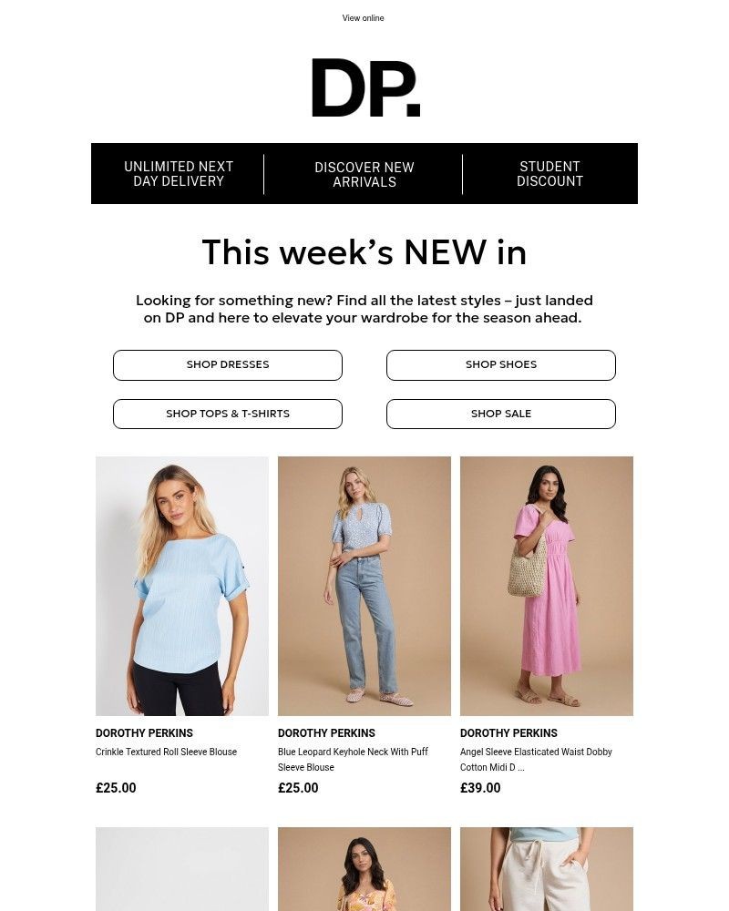 Screenshot of email sent to a Dorothy Perkins Newsletter subscriber