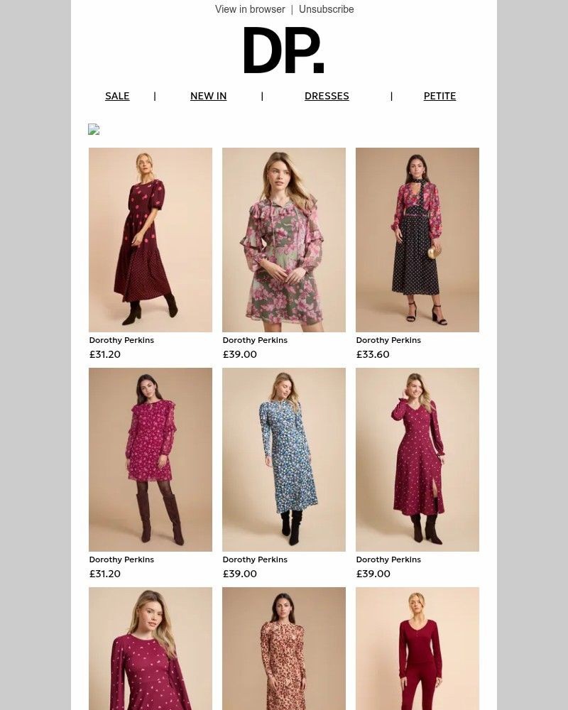 Screenshot of email sent to a Dorothy Perkins Newsletter subscriber