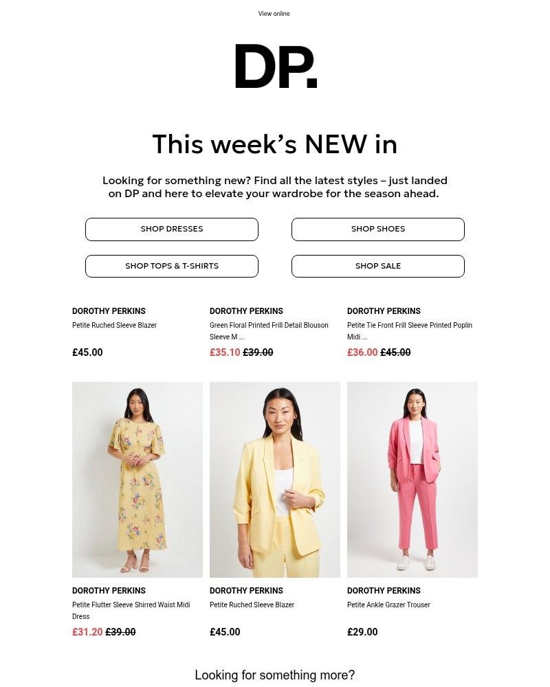 Screenshot of email sent to a Dorothy Perkins Newsletter subscriber