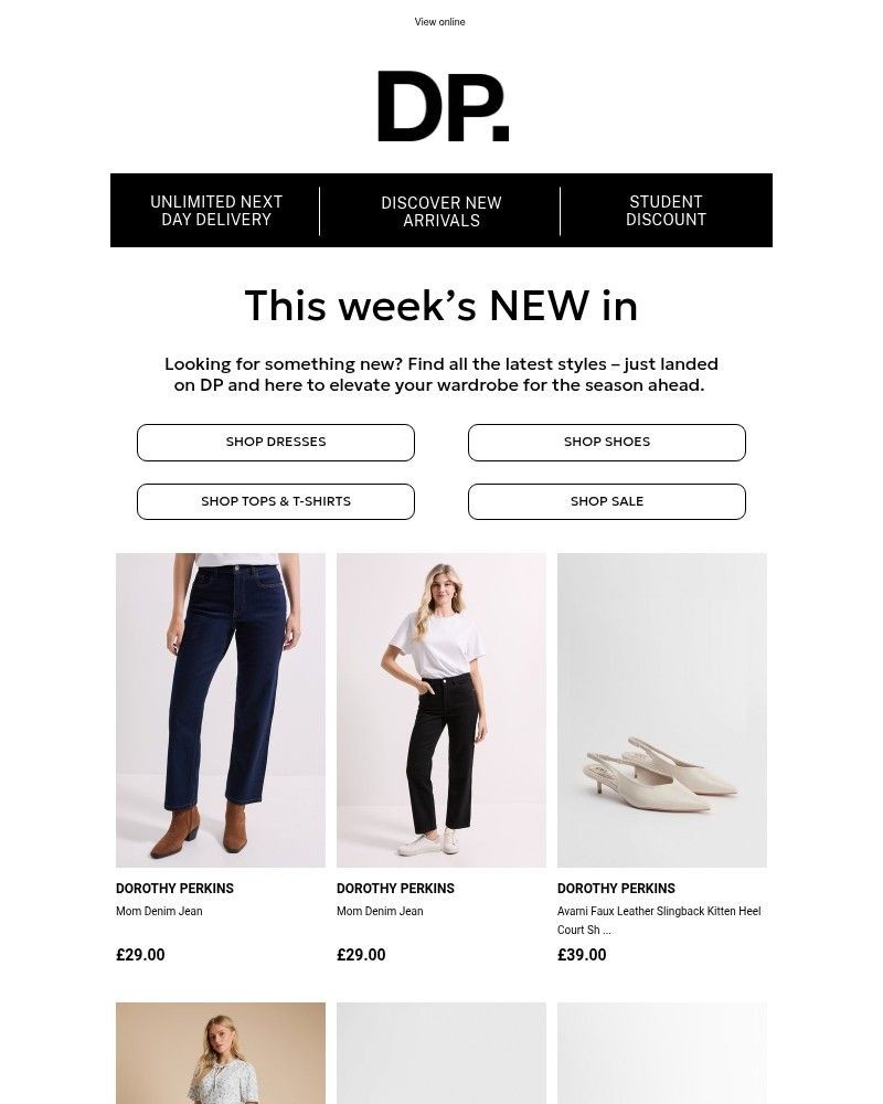 Screenshot of email sent to a Dorothy Perkins Newsletter subscriber