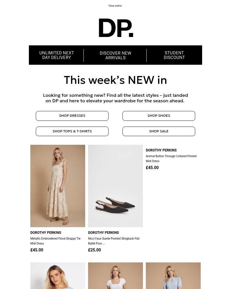 Screenshot of email sent to a Dorothy Perkins Newsletter subscriber