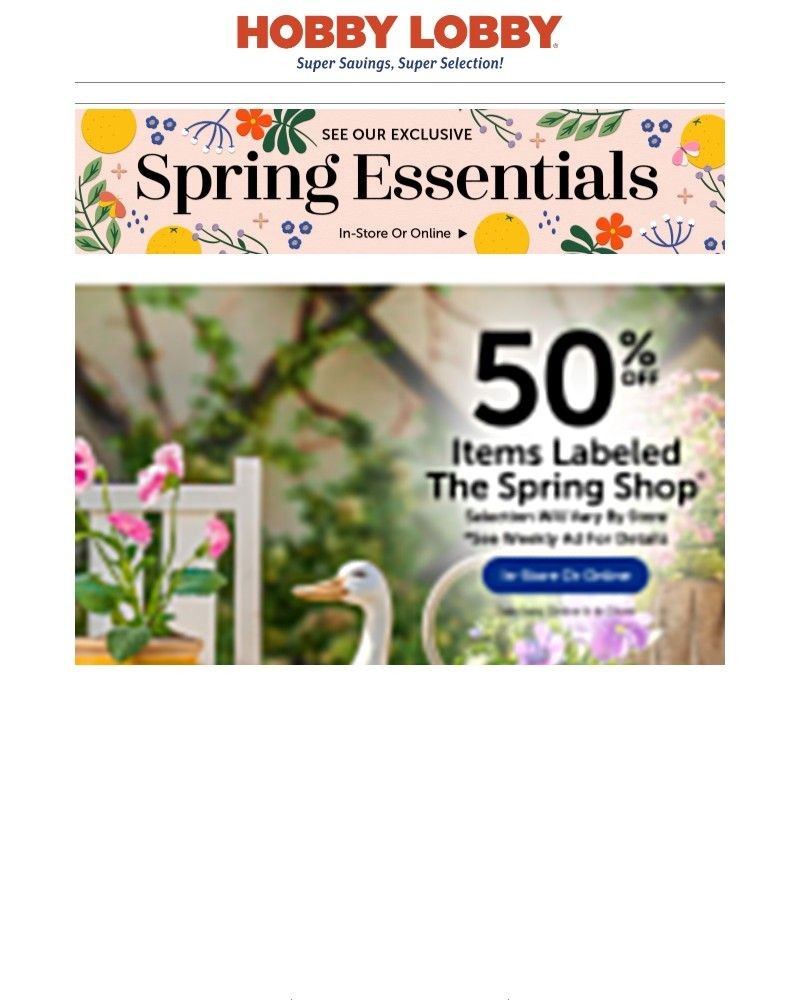 Screenshot of email sent to a Hobby Lobby Newsletter subscriber