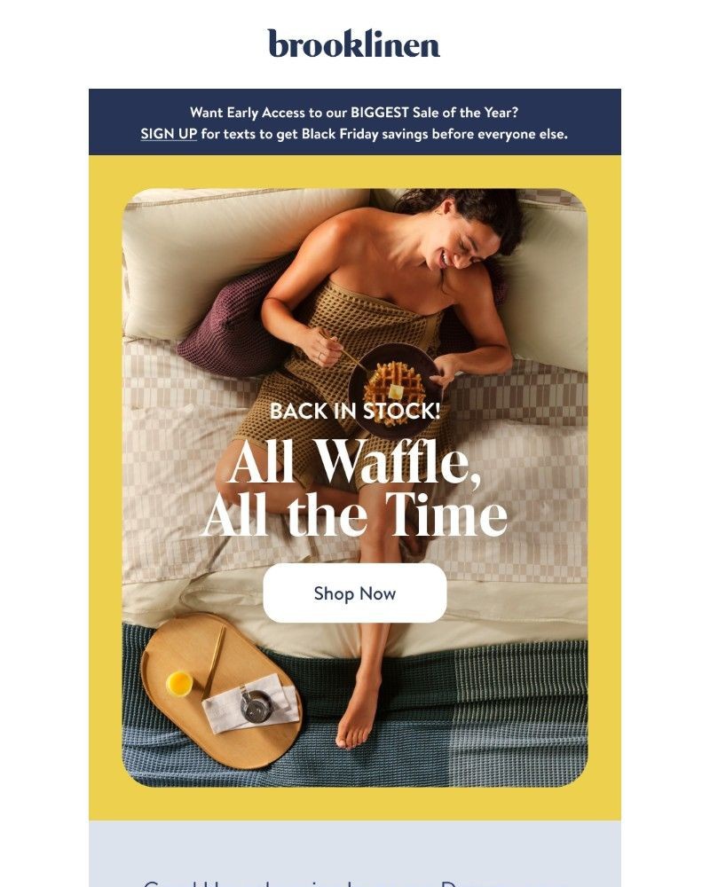 Screenshot of email sent to a Brooklinen Newsletter subscriber